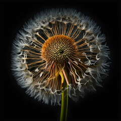 dandelion on black background.ai generative