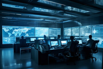 control room with people in front of computers