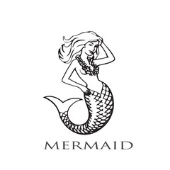 Hand drawn mermaid, on white background, linen vector illustration.