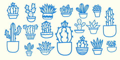 Cactus doodle illustrations vector