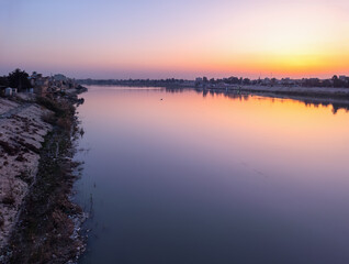 Wide View of the river Tigris in Baghdad, Iraq from Adhamiya City