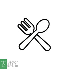 Spoon and fork icon. Simple outline style. Silverware, kitchen, cutlery, table, restaurant concept. Thin line symbol. Vector illustration isolated on white background. EPS 10.