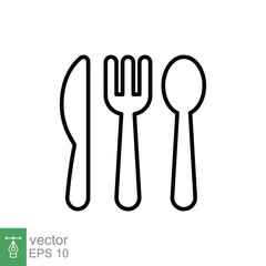 Cutlery line icon. Simple outline style. Spoon, fork, knife, plate, tableware, restaurant concept. Vector illustration isolated on white background. EPS 10.
