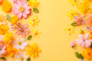 Fototapeta na wymiar Beautiful Spring banner with fresh colorful flowers. generative ai