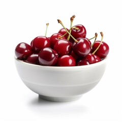 An isolated bowl of cherries on a white background Generative AI
