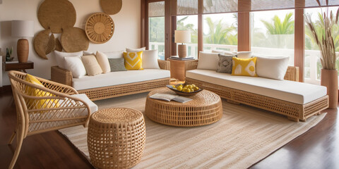 Fototapeta na wymiar Vacation Tropical Beach House Room with Ocean View