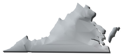 Virginia state of US map 3D map isolated with transparency