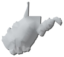 West Virginia state of US map 3D map isolated with transparency