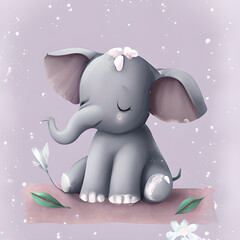 Cute elephant with a flower