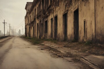 Fototapeta na wymiar abandon city and road, generative art by A.I