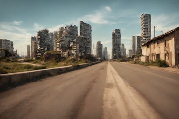 Fototapeta na wymiar abandon city and road, generative art by A.I
