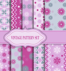 10 different vector seamless patterns tiling . Blue, cyan and white color. Endless texture can be used for printing on fabric and paper. Shape of lines, square, flower and dot