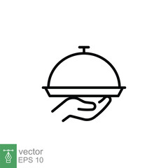Fototapeta premium Tray icon. Simple outline style. Hand with a tray, waiter, Butler, platter, restaurant concept. Thin line symbol. Vector illustration isolated on white background. EPS 10.