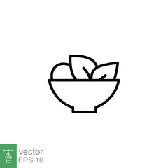 Salad icon. Simple outline style. Organic food in bowl, health, vegetables, plate, restaurant concept. Thin line symbol. Vector illustration isolated on white background. EPS 10.