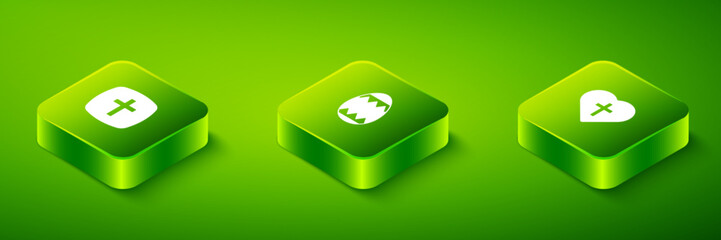 Set Isometric Easter egg, Christian cross in heart and icon. Vector