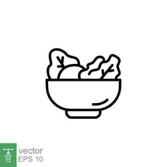 Salad icon. Simple outline style. Organic food in bowl, health, vegetables, plate, restaurant concept. Thin line symbol. Vector illustration isolated on white background. EPS 10.