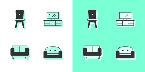 Set Armchair, Chair, Sofa and TV table stand icon. Vector