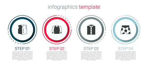 Set Waistcoat, Sweater, Shirt and Swimming trunks. Business infographic template. Vector