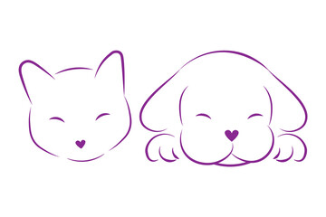 Cute cat and dog drawing with heart shaped nose