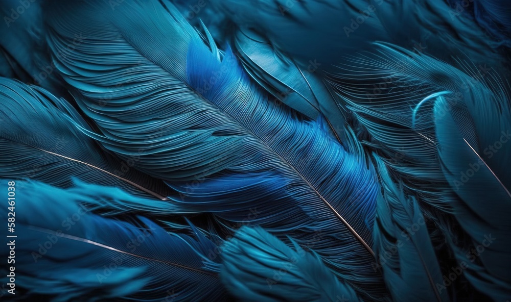 Aufkleber a close up of a blue bird's feathers with a black background and a black background with a white lin