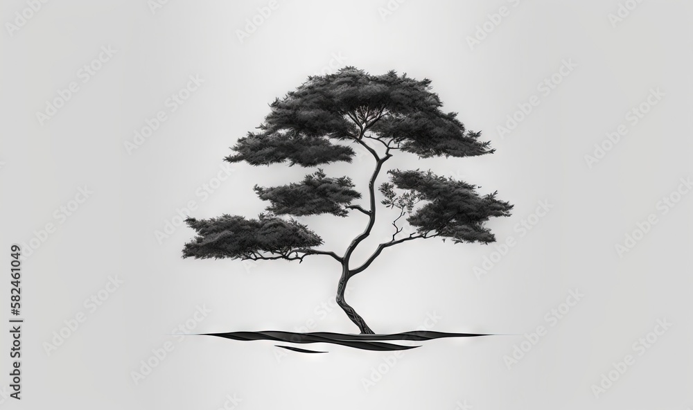 Aufkleber a black and white photo of a tree on a white background with a black and white image of the tree in 
