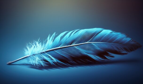  a blue feather on a blue background with a blurry effect to the image of a blue feather on a blue background with a blurry effect to the foreground.  generative ai
