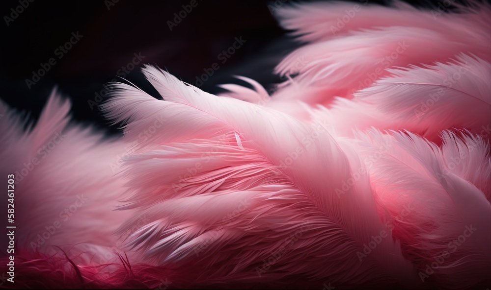 Poster a close up of pink feathers on a black background with a black background and a pink background with