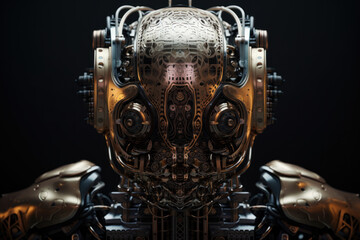 Fototapeta na wymiar A perfectly symmetrical retro looking, artificial intelligence humanoid robot, generative AI