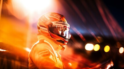 NASCAR F1 Motorbike pilot driver on blurred background - obrazy, fototapety, plakaty