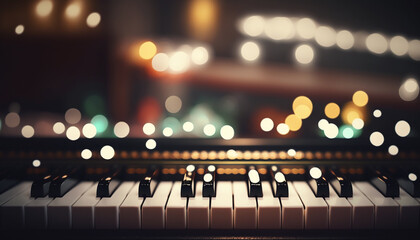 Bokeh Lights and Blurry Colors on Close-up Piano Keys