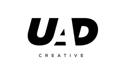 UAD letters negative space logo design. creative typography monogram vector	