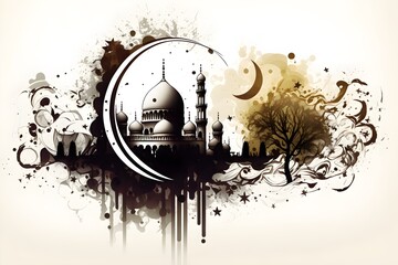 Artistic illustration of month Ramadan and Eid al Fitr Generative AI