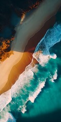 Aerial view of serene beach with gentle waves Generative AI