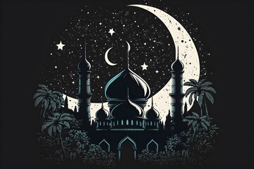 Artistic illustration of month Ramadan and Eid al Fitr Generative AI