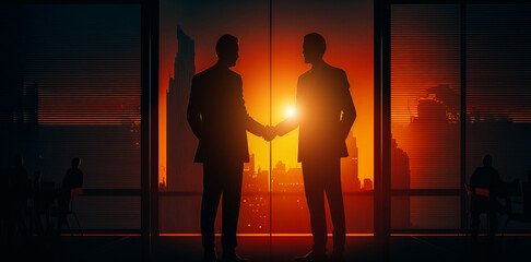 Silhouette of a handshake of businessmen