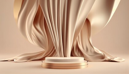A 3D beige podium display mockup for presenting beauty and cosmetic products in a feminine setting. Perfect for showcasing products. Generative ai technology