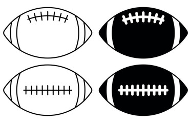American football ball flat icons set. Vector illustration.