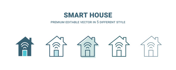 smart house icon in 5 different style. Outline, filled, two color, thin smart house icon isolated on white background. Editable vector can be used web and mobile
