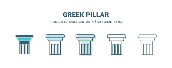 greek pillar icon in 5 different style. Outline, filled, two color, thin greek pillar icon isolated on white background. Editable vector can be used web and mobile