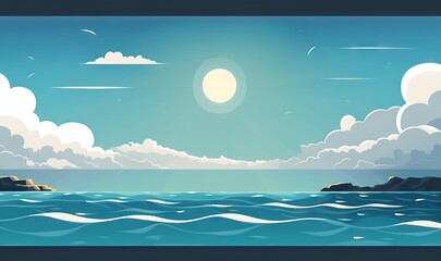 a cartoon ocean scene with a boat in the middle of it
