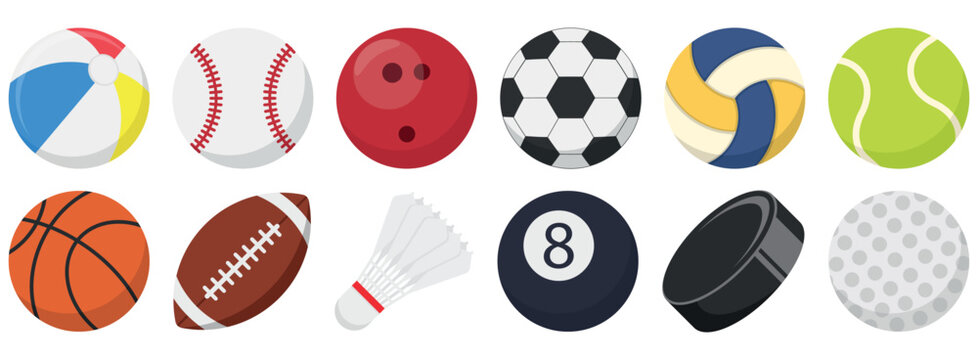 Sports balls flat icon set. Vector illustration.