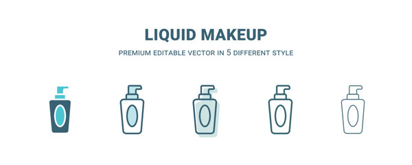 liquid makeup icon in 5 different style. Outline, filled, two color, thin liquid makeup icon isolated on white background. Editable vector can be used web and mobile