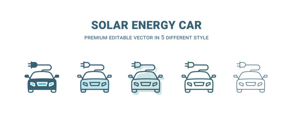 solar energy car icon in 5 different style. Outline, filled, two color, thin solar energy car icon isolated on white background. Editable vector can be used web and mobile