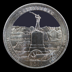 Gettysburg National Park (Pennsylvania). Coin 25 cents. USA - obrazy, fototapety, plakaty