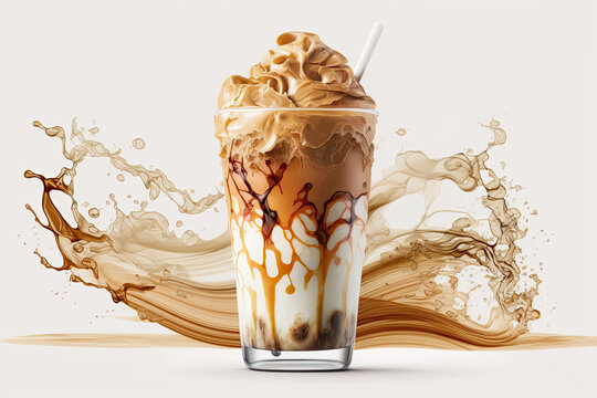 Isolated on a white backdrop, an iced coffee with cream, generative AI