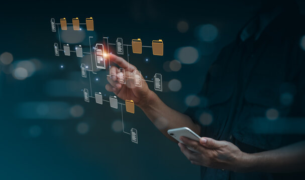 Agile software development is a lean project management philosophy and technology for quick changes. Business developer using laptop and Kanban board framework.