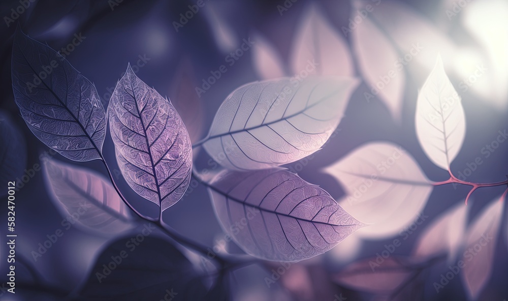 Poster a close up of a leaf on a branch with a blurry background of leaves and leaves on the branches of a 