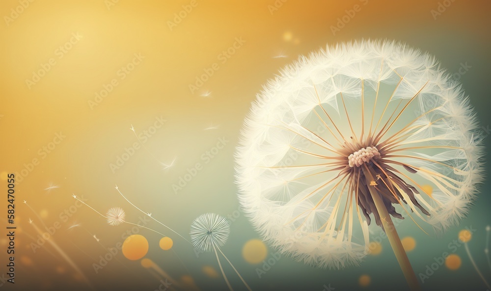 Poster a dandelion with a blurry background and a blurry image of the dandelion in the foreground is a blur