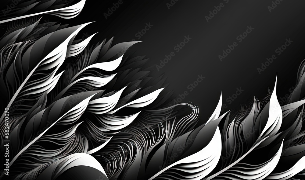Aufkleber a black and white photo of a feathery pattern on a black background with a white circle in the middl