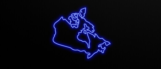 canada map blue neon light on black background